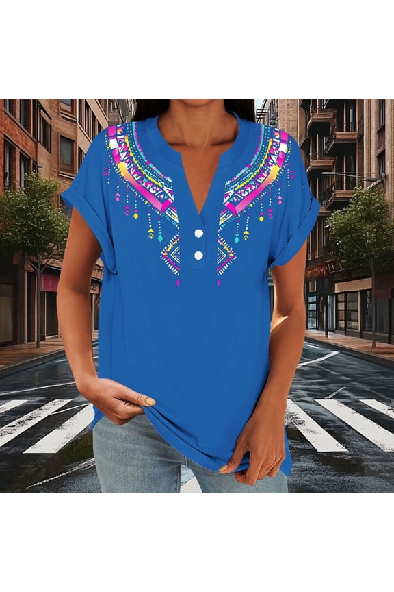 Women's Short Sleeve Floral V-Neck Short Sleeve Flutter Classic Fit Tee Drop Shoulder Pull-On Collarless Ruched Casual