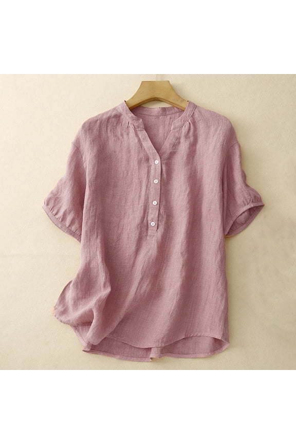 Women's Short Sleeve Flutter V-Neck Relaxed Fit Solid Short Sleeve Tee Regular Seamless Collarless Pull-On Athleisure