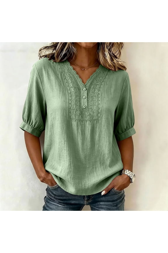 Women's Short Sleeve Flutter V-Neck Slim Short Sleeve Solid Tee Regular Collarless Quick-Dry Officewear Pull-On