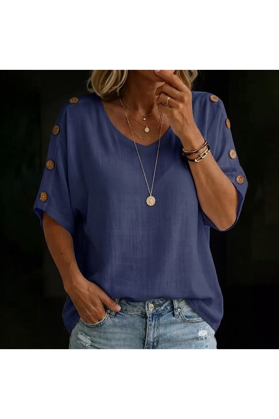 Women's Short Sleeve Geometric V-Neck Flutter Oversized Short Sleeve Tee Regular Collarless Seamless Pull-On Streetwear