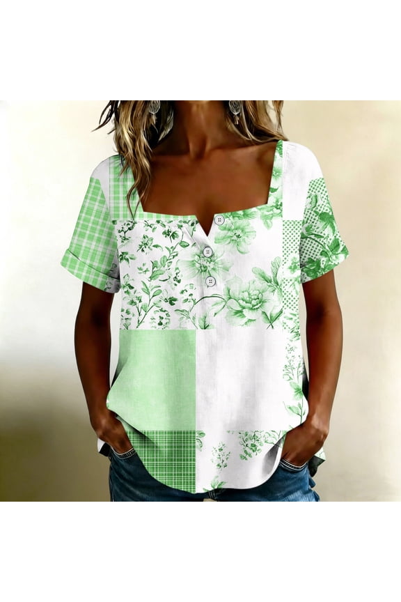 Women's Short Sleeve Geometric V-Neck Oversized Tee Flutter Short Sleeve Regular Athleisure Moisture-Wicking Collarless Pull-On