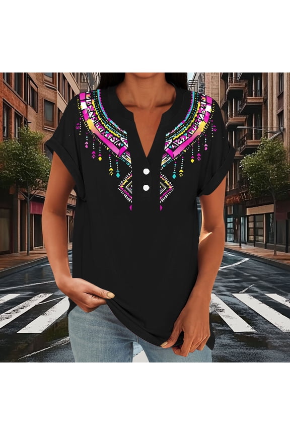 Women's Short Sleeve Short Sleeve V-Neck Classic Fit Tee Flutter Floral Drop Shoulder Ruched Collarless Pull-On Casual