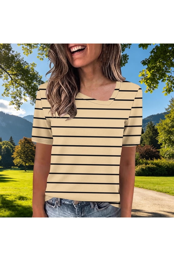 Women's Short Sleeve Solid V-Neck Flutter Tee Short Sleeve Classic Fit Regular Collarless Officewear Pull-On Stretchable