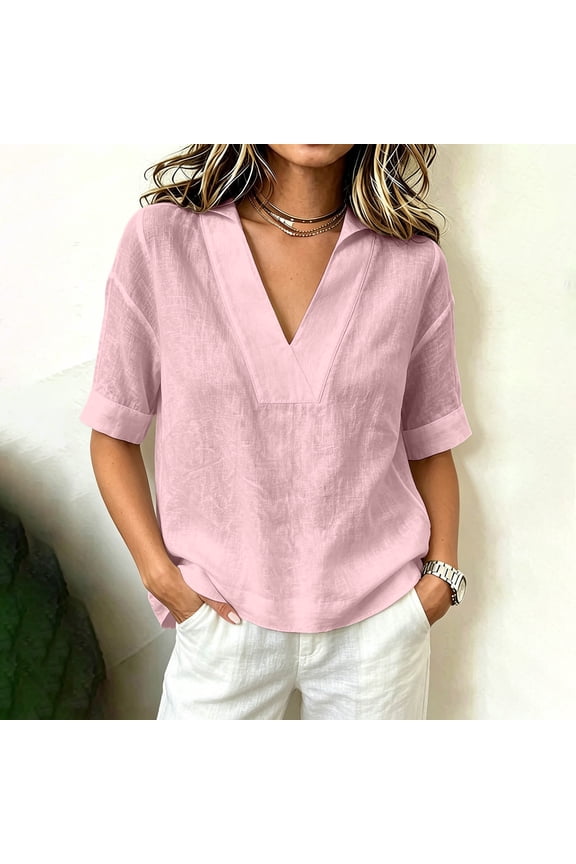 Women's Short Sleeve Striped V-Neck Short Sleeve Flutter Tee Regular Fit Regular Casual Stretchable Collarless Pull-On