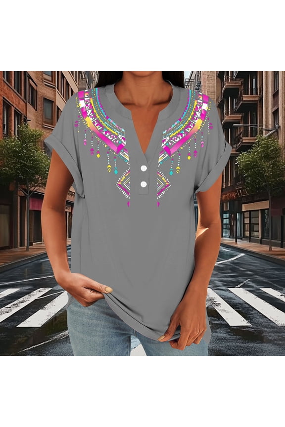 Women's Short Sleeve Tee V-Neck Floral Short Sleeve Classic Fit Flutter Drop Shoulder Collarless Pull-On Casual Ruched