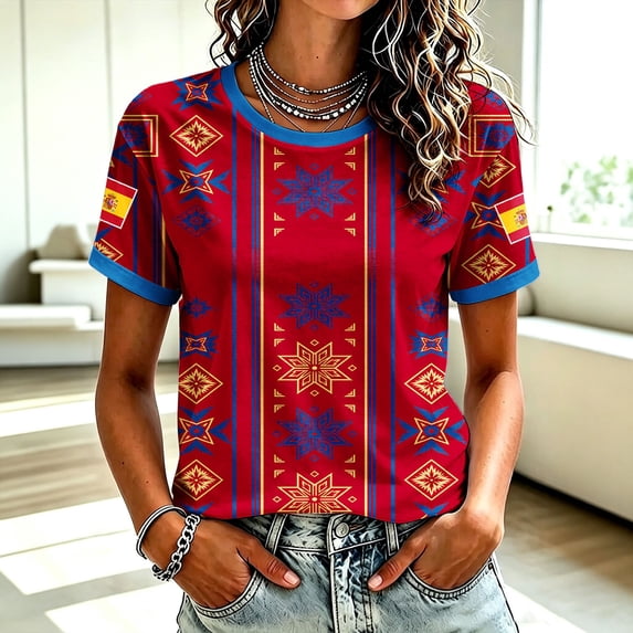 Molidfa Women's Spain National Team Graphic Tee Crew Neck Short Sleeve Regular Fit Casual Lightweight Summer Top