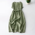 Molidfa Women's Summer Dresses Casual Cotton And Linen Solid Green