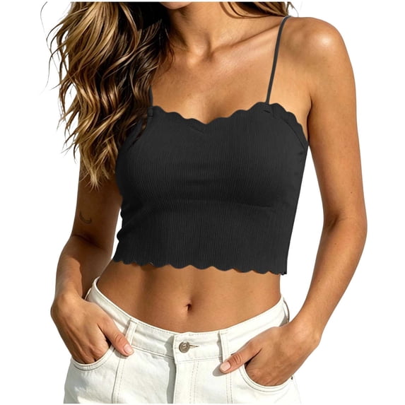 Molidfa Women's Sweetheart Scalloped Ribbed Cropped Camisole Summer Casual Vacation Top