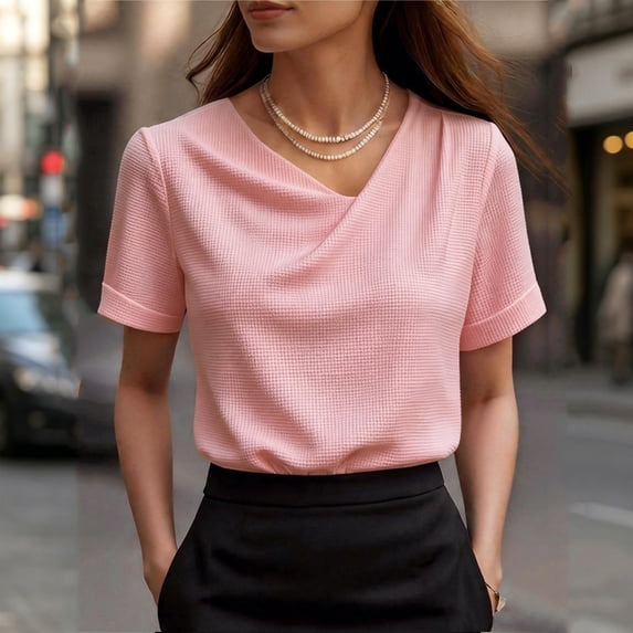 Molidfa Women's Top Pullover Crew Neck Stretchable Short Sleeve Casual Regular Drop Shoulder Tops Casual Set-In