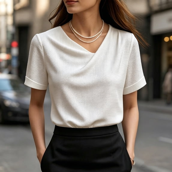 Molidfa Women's Top Stretchable Crew Neck Regular Pullover Casual Short Sleeve Drop Shoulder Casual Set-In Tops