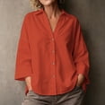 thumbnail image 1 of Molidfa Women's V-Neck 3/4 Sleeve Solid Button-Front Casual Shirt, 1 of 5