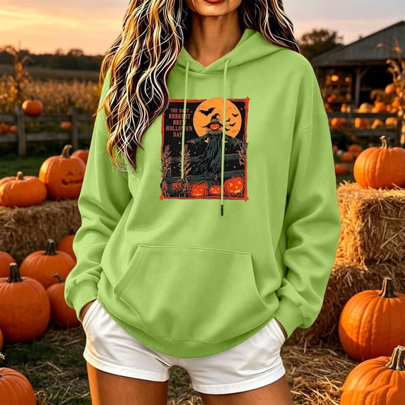 Molidfa Womens Retro Cat Hoodie Halloween Black Cat Graphic Oversized Sweatshirt