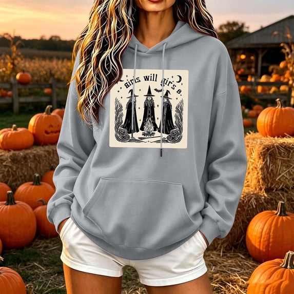 Molidfa Womens Retro Ghost Hoodie Pumpkin Patch Graphic Oversized Pullover Sweatshirt