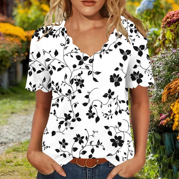 Molidfa women's floral v neck short sleeve loose casual blouse