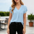 thumbnail image 1 of Molidfa women's flutter sleeve v neck short sleeve solid casual blouse, 1 of 5