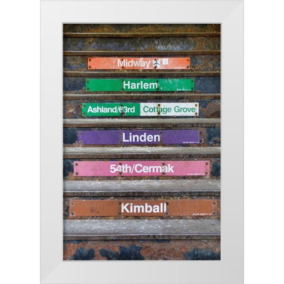 Molinari, Michele 11x14 White Modern Wood Framed Museum Art Print Titled - Illinois-Chicago-The Loop-stairs up to the entrance of the El station and railway lines directions