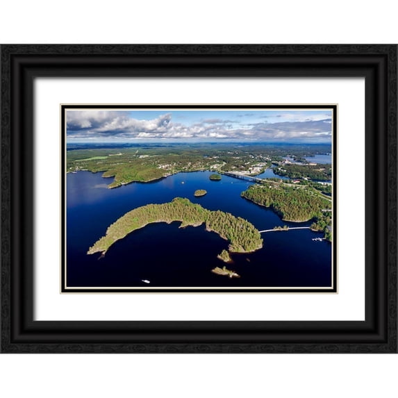 Molinari, Michele 14x11 Black Ornate Wood Framed with Double Matting Museum Art Print Titled - Finlandia-Savonlinna-aerial view of the city of Savonlinna