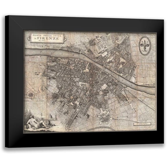 Giuseppe Molini 14x12 Black Modern Wood Framed Wall Art Titled - Pianta della Citta di Firenze, 1847