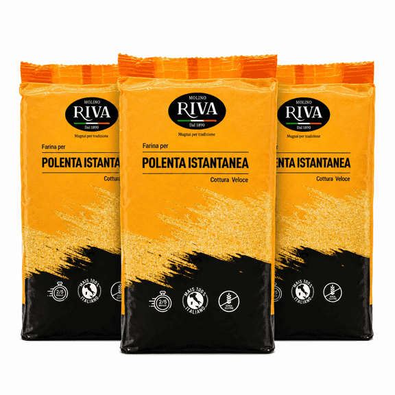 Molino Riva Instant Polenta, Precooked Yellow Cornmeal, Quick-Cooking Italian Corn Flour, Gluten Free, 2.2 lb (1 kg) - pack of 3