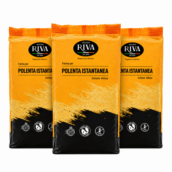 Molino Riva Instant Polenta, Traditional Italian Precooked Yellow Cornmeal, Quick-Cooking Corn Flour, Ready in 2 Minutes, Product of Italy, 2.2 lb (1 kg) - pack of 3