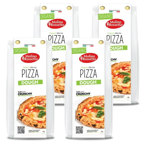 Molino Rossetto Organic Pizza Dough Mix - Gourmet Crust Mix for a Perfect Homemade Pizza - Also Good For Breadsticks, Flatbread, or Calzones 17.6 oz (500 g) - (Pack of 4)