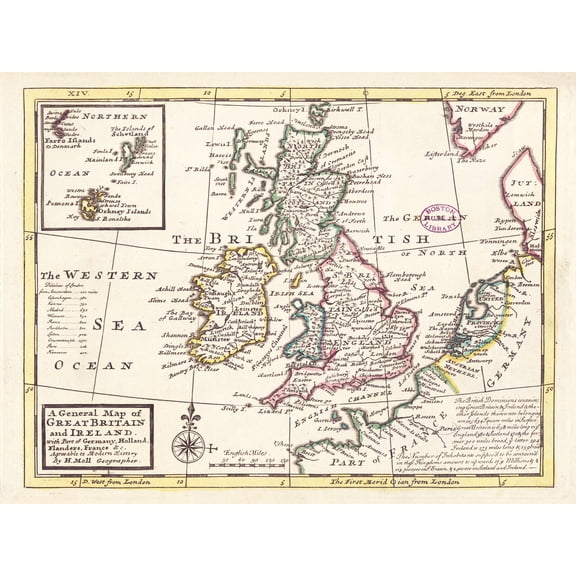 Moll 1732 General Map Great Britain Ireland France Extra Large XL Wall Art Poster Print
