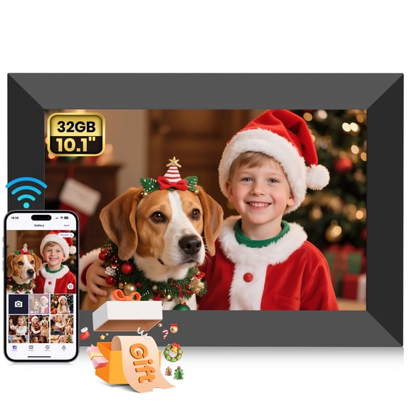 Mollan WiFi Digital Picture Frame 32GB 10.1inch Electric Smart Photo Frames HD IPS Touch Screen, Auto-Rotate, Wall Mountable, Share Photos/Videos Instantly via Free “Uhale" App from Anywhere