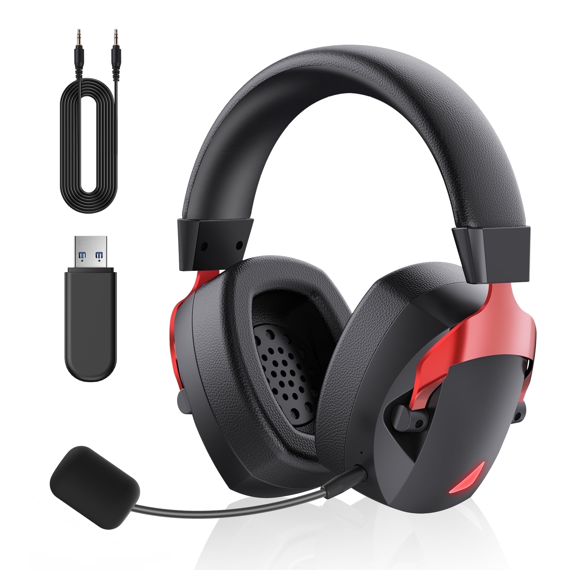 Mollan Wireless Gaming Headset for PC/PS5/Switch, Over Ear 2.4GHz/Bluetooth 5.3 Gaming Headphones with Detachable Noise-Canceling Microphone, 40H Playtime, RGB, Red