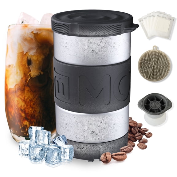 Mollbok Patented Iced Coffee Maker, Anti-Crack Instant Beverage Chiller with Lid, Cools Drinks in Minutes without Dilution, Reuses Conveniently for Wine, Juice, Tea, Cocktail, 14 oz, Silver