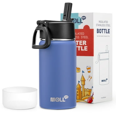 Mollcity 12oz Double-Wall Insulated Stainless Steel Water Bottle - Leakproof Straw Sports Bottle for Gym, Hiking, Travel (Royal Blue)