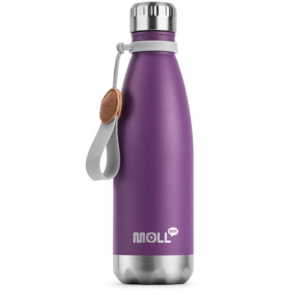 Mollcity Water Bottle 17 oz Stainless Steel Vacuum Insulated Sports Water Bottle No Straw Reusable Metal Leak Proof Flask Cola Shape-BPA Free (Purple)