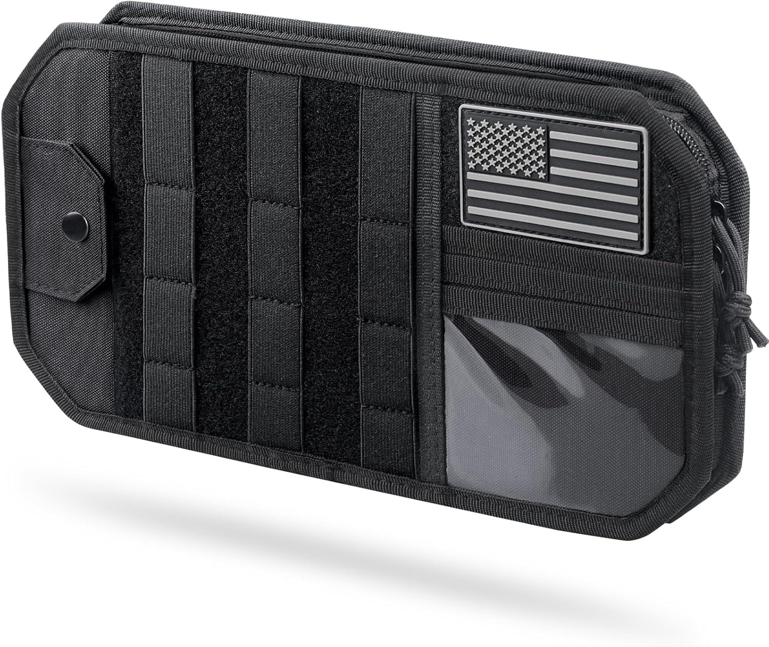 Molle Car Sun Visor Organizer with Zipper Storage Pouch & Glasses Holder, Auto Semi-Rigid MOLLE Panel for Police Gear Overland Accessories, Fit Most Cars, Trucks, Patrols Vans