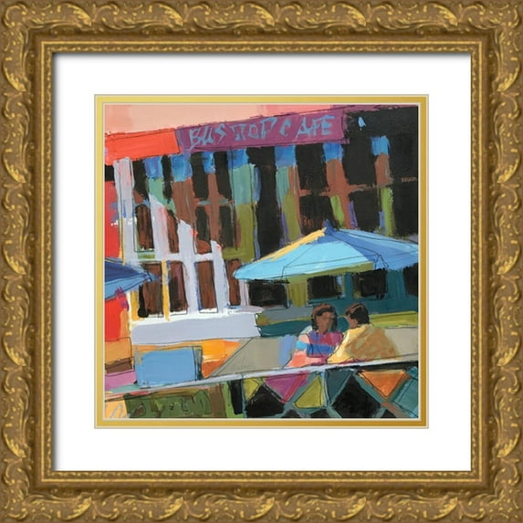 Mollica, Patti 20x20 Gold Ornate Wood Framed with Double Matting Museum Art Print Titled - Bus Stop Cafe
