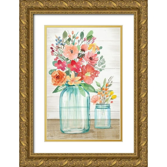 Mollie B. 11x14 Gold Ornate Wood Framed with Double Matting Museum Art Print Titled - Country Floral Still Life