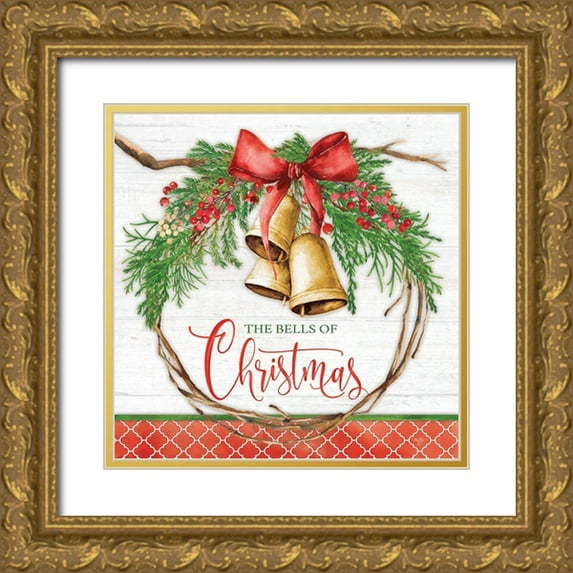Mollie B. 12x12 Gold Ornate Wood Framed with Double Matting Museum Art Print Titled - The Bells of Christmas
