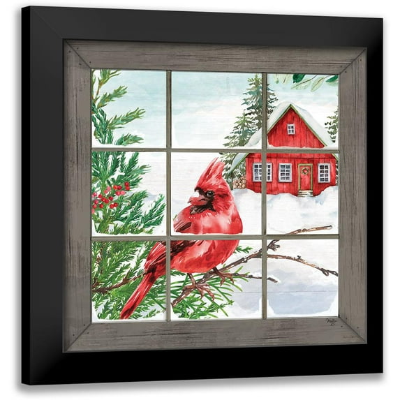Mollie B. 15x15 Black Modern Framed Museum Art Print Titled - Cardinal in the Window