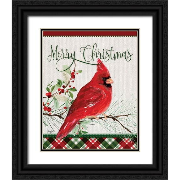 Mollie B. 20x24 Black Ornate Wood Framed with Double Matting Museum Art Print Titled - Merry Christmas Cardinal