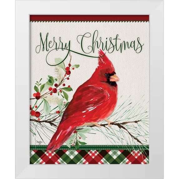 Mollie B. 20x24 White Modern Wood Framed Museum Art Print Titled - Merry Christmas Cardinal