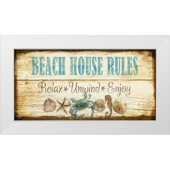 Mollie B. 24x14 White Modern Wood Framed Museum Art Print Titled - Beach House Rules