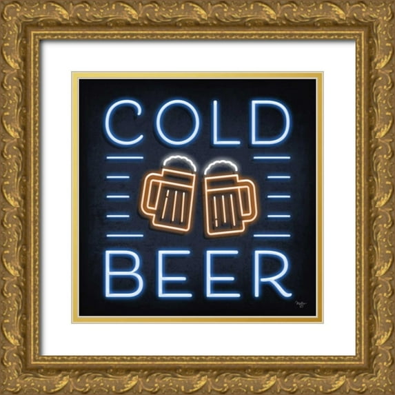 Mollie B. 26x26 Gold Ornate Wood Framed with Double Matting Museum Art Print Titled - Neon Cold Beer