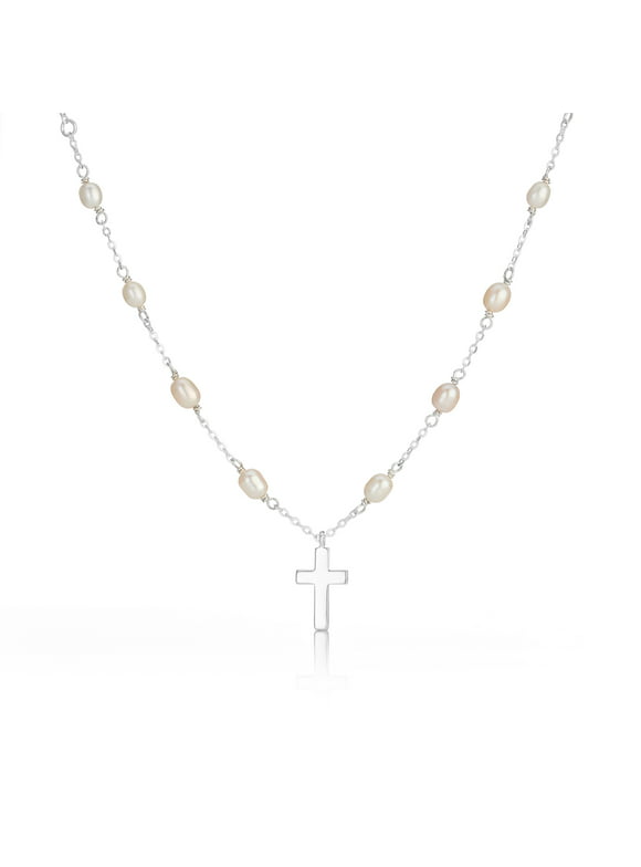 Molly B London Child's Pearl & Sterling Silver Rosary Necklace for First Communion Gift