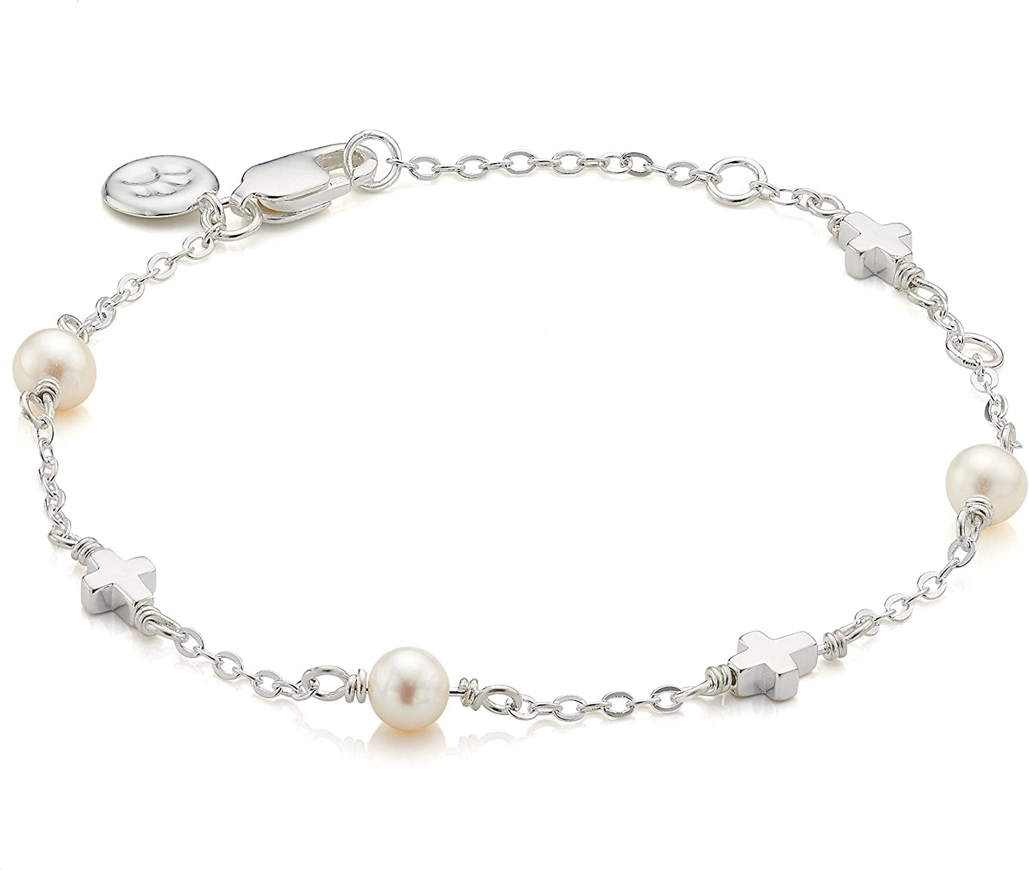 MOLLY BROWN LONDON Molly B London Child's Sterling Silver Pearl & Cross Bracelet for Baptism, Quinceaera and First Communion