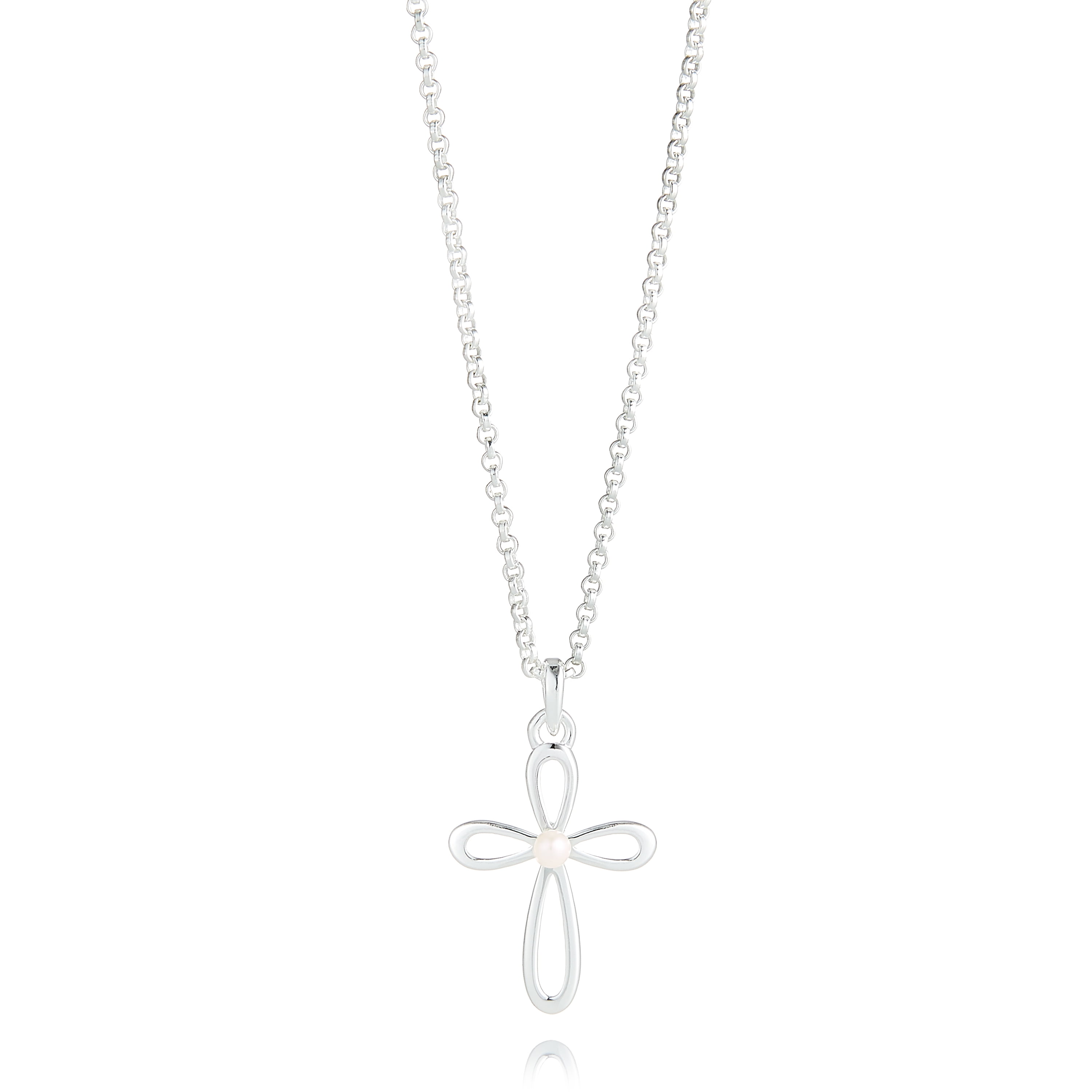 Molly B London Sterling Silver & Natural Pearl Cross Necklace, 16 in Belcher Chain