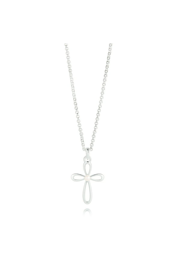 Molly B London Sterling Silver & Natural Pearl Cross Necklace, 16 in Belcher Chain