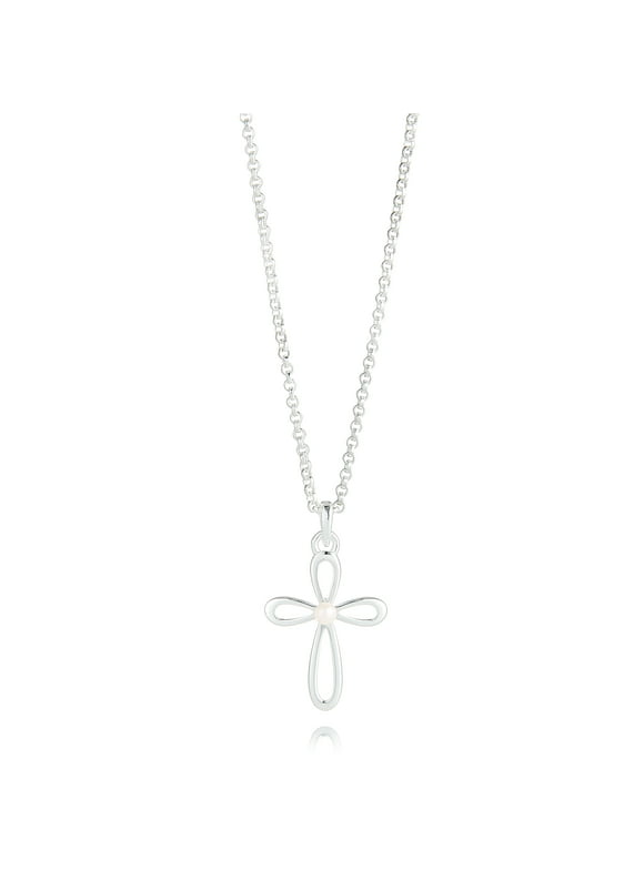 Molly B London Child's Sterling Silver & Pearl Cross Necklace | Baby & Girls Jewelry | Holy Communion Jewelry | First Communion Gift