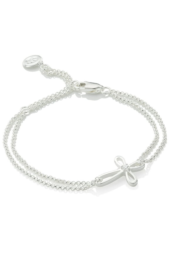 Molly B London Girl's Sterling Silver Diamond Cross Bracelet for Baptism, Quinceaera and First Communion Gift
