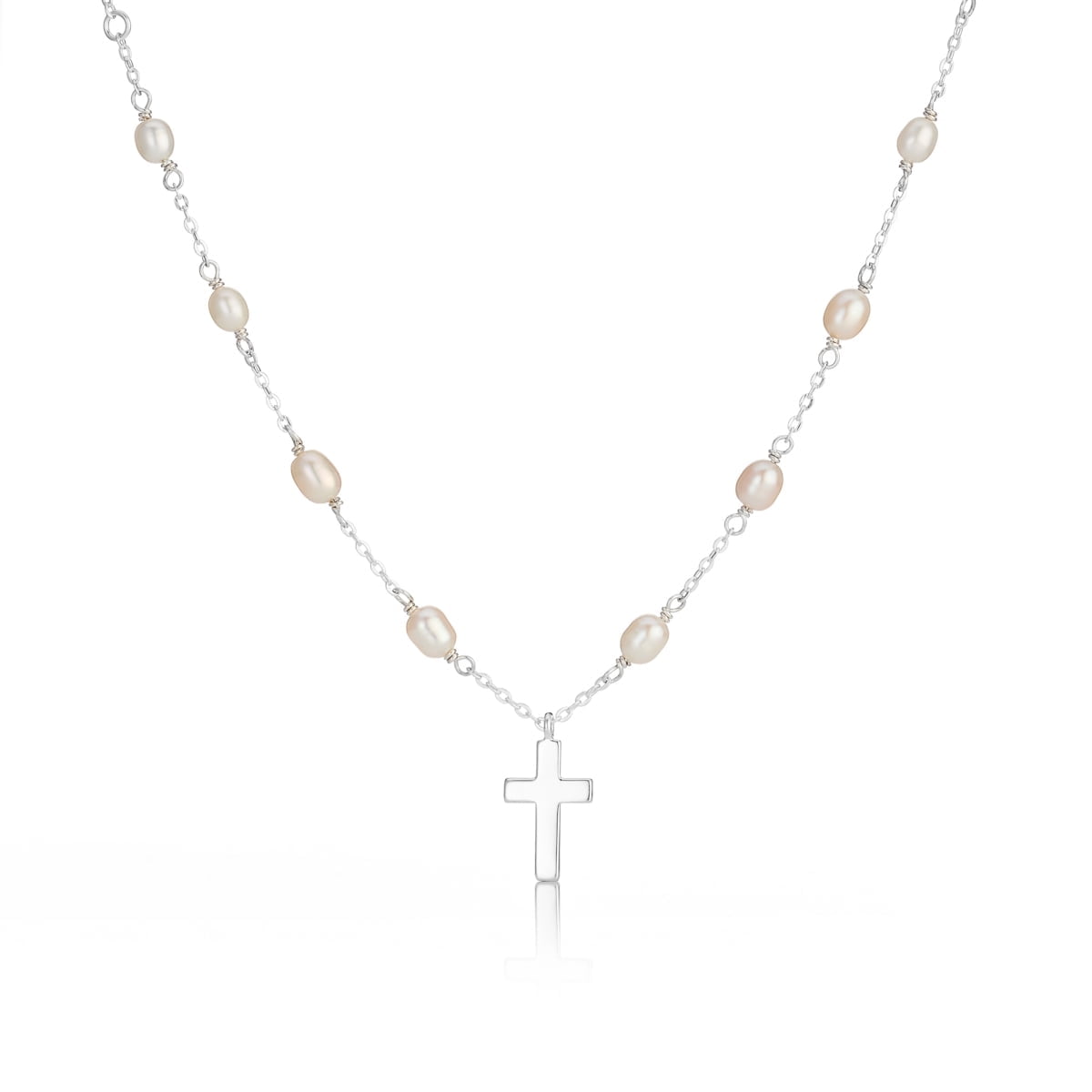 Molly Brown London Pearl & Silver Rosary Necklace, Sterling Silver, 16 in, Belcher, Includes Gift Box