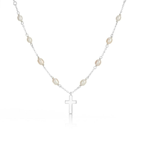 Molly Brown London Pearl & Silver Rosary Necklace, Sterling Silver, 16 in, Belcher, Includes Gift Box