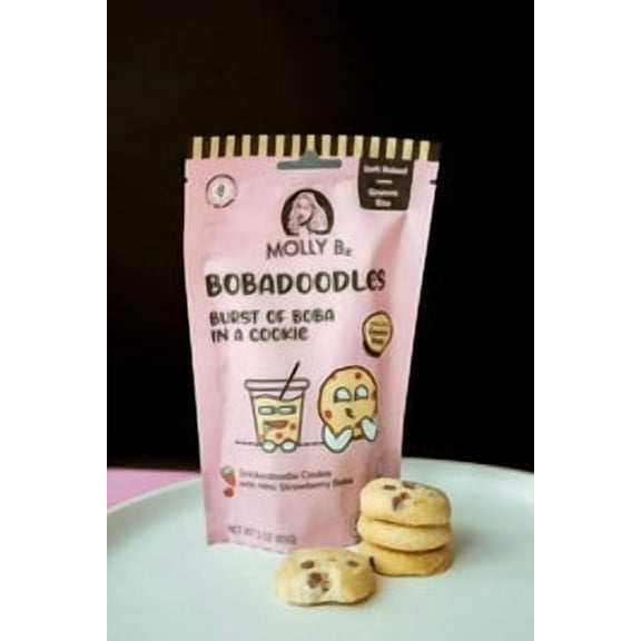 Molly Bz Strawberry Bobadoodles - Mini Shortbread Cookies with Boba (6 pack)