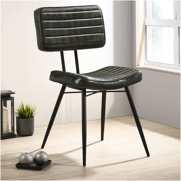 Molly Espresso Leather Dining Chairs Set of 2, Vintage Upholstered Side Chairs with Tufted Back